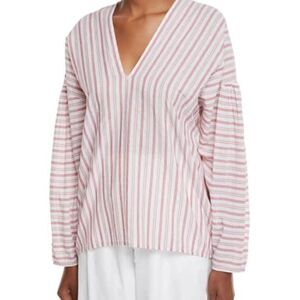 Vince Variegated Red/White stripe V-neck pullover top, size S/P